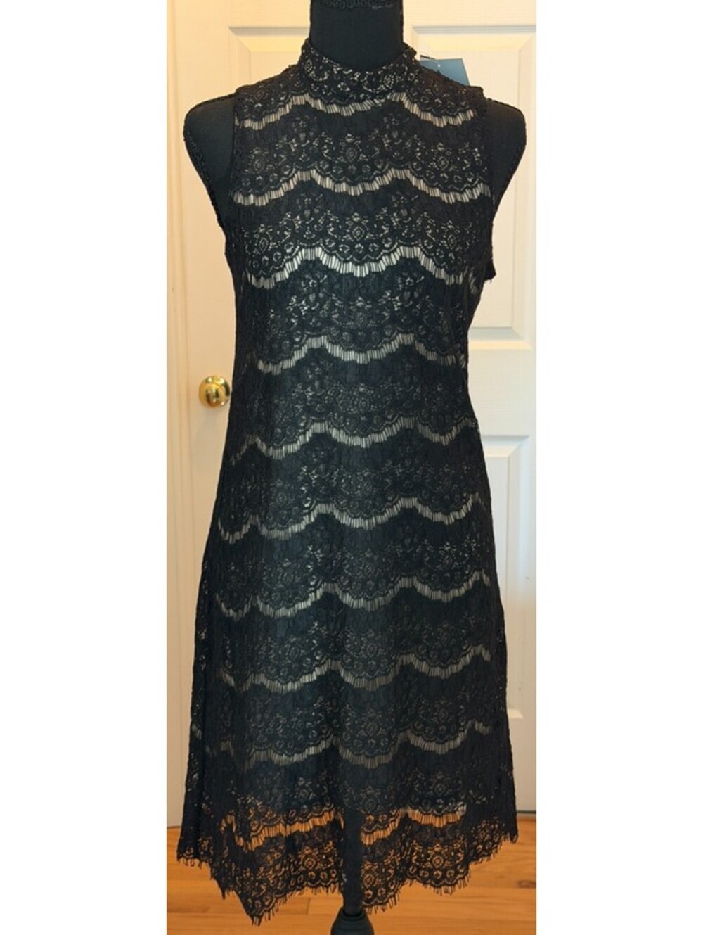 Love Fire Black Lace Mock Neck Dress Size S NWT LBD Sleeveless Keyhole Back New